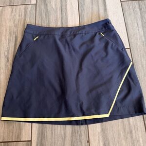 Slazenger Golf Skort Skirt/Shorts Blue Yellow Trim Size 4 With Zipper Pockets